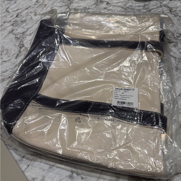 Lands' End Navy and Cream Canvas Tote - Picture 3 of 7